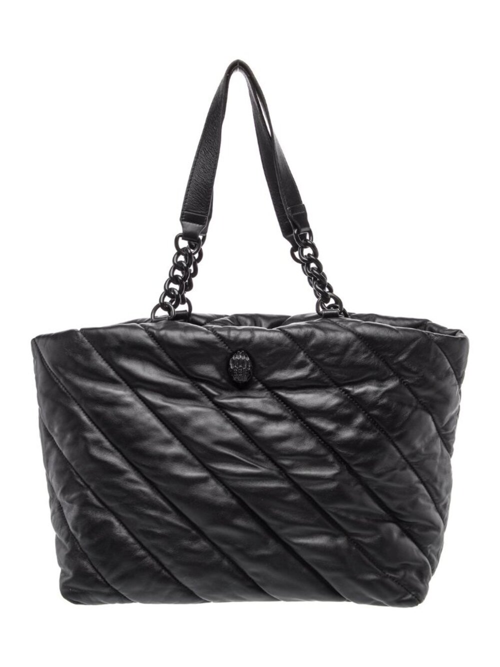 KURT GEIGER LARGE BLACK QUILTED TOTE/SHOULDER BAG ZIP CLOSURE CHAIN ACCENTS - Picture 2 of 7